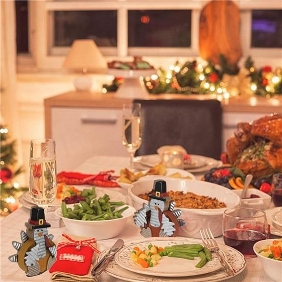 4 Pieces Thanksgiving Turkey Decoration, Wooden Indoor Standing Tabletop, Small - Picture 2 of 6